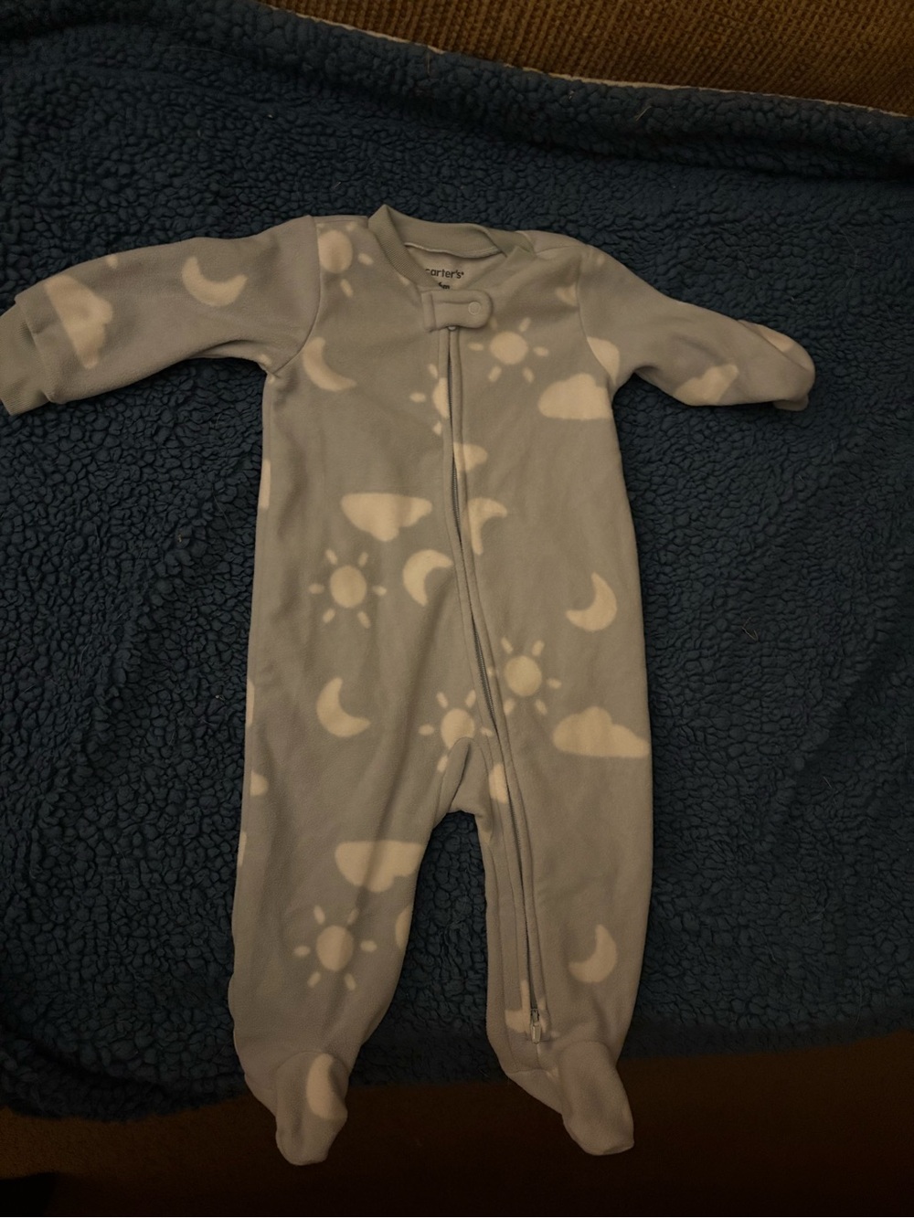 Carter's Light Blue Fleece Footed Onesie Pajama Sleeper 6 months